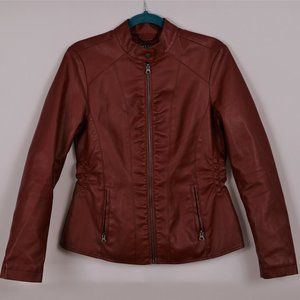 BACCINI Red Faux Leather Moto Jacket Size Small